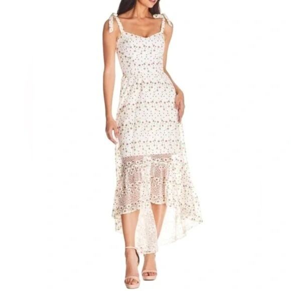 DRESS THE POPULATION Wren Tie Shoulder Midi Dress Floral Lace - Picture 2 of 9